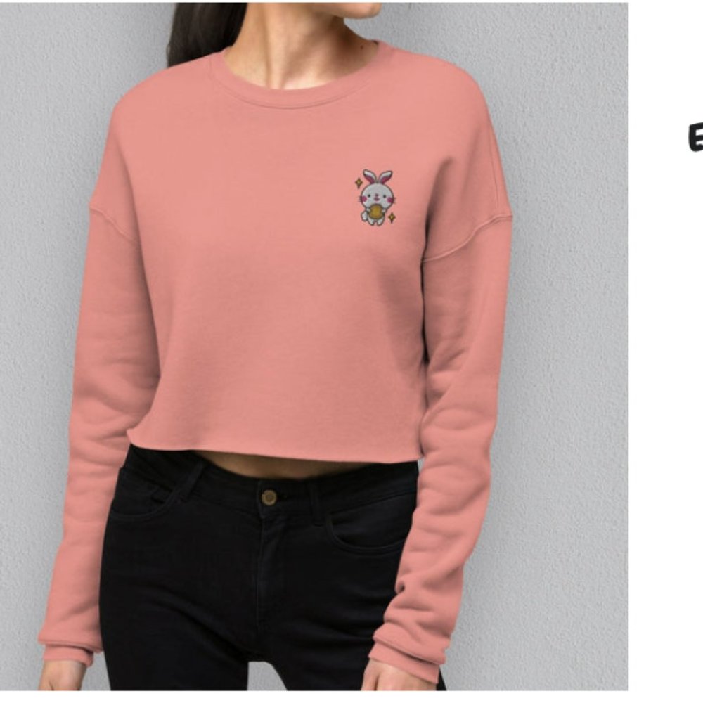 Ni De Mama Mooncake Rabbit Embroidered Crop Sweatshirt Mauve